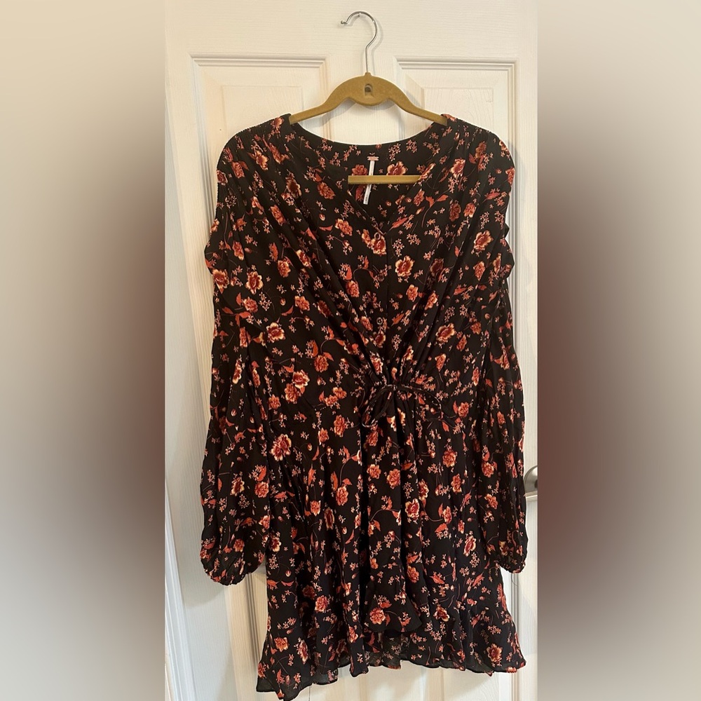 Free People Orange and Black Long Sleeve Sundress